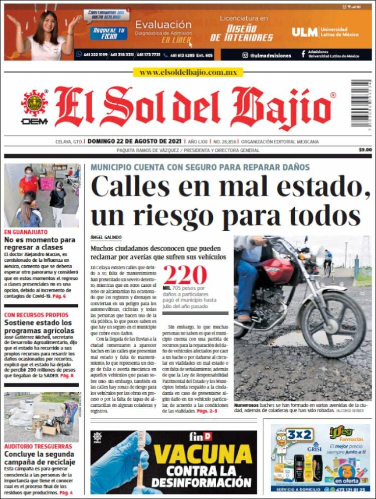 Portada de El Sol del Bajio (México)