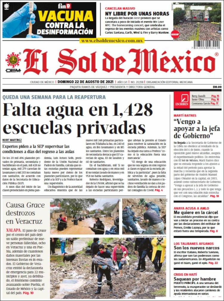 Portada de El Sol de México (México)