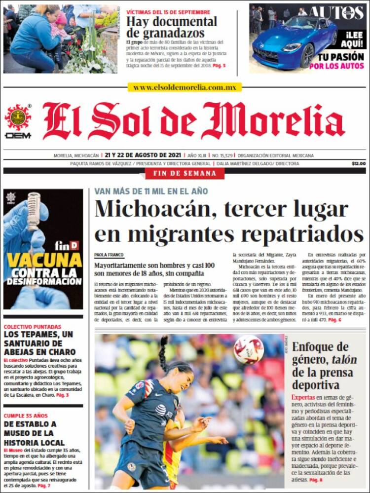 Portada de El Sol de Morelia (México)