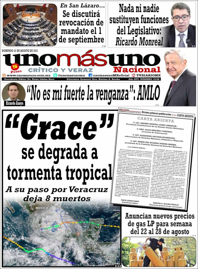 Portada de unomásuno (México)