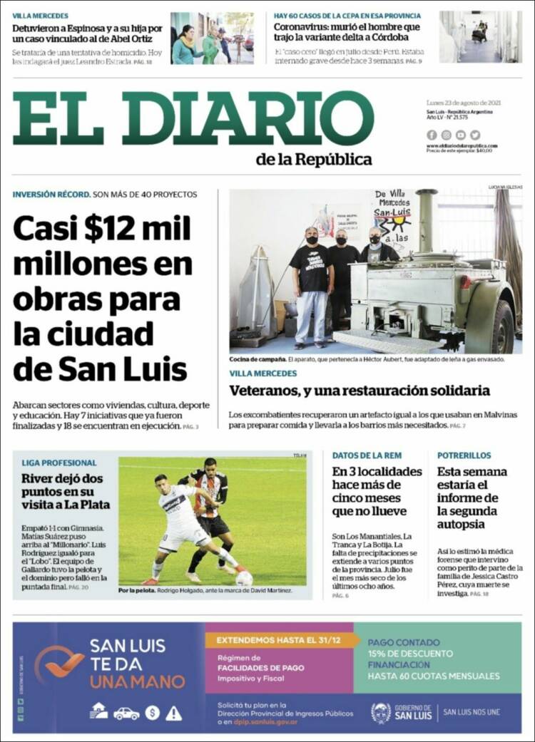 Portada de Diario de la República (Argentina)