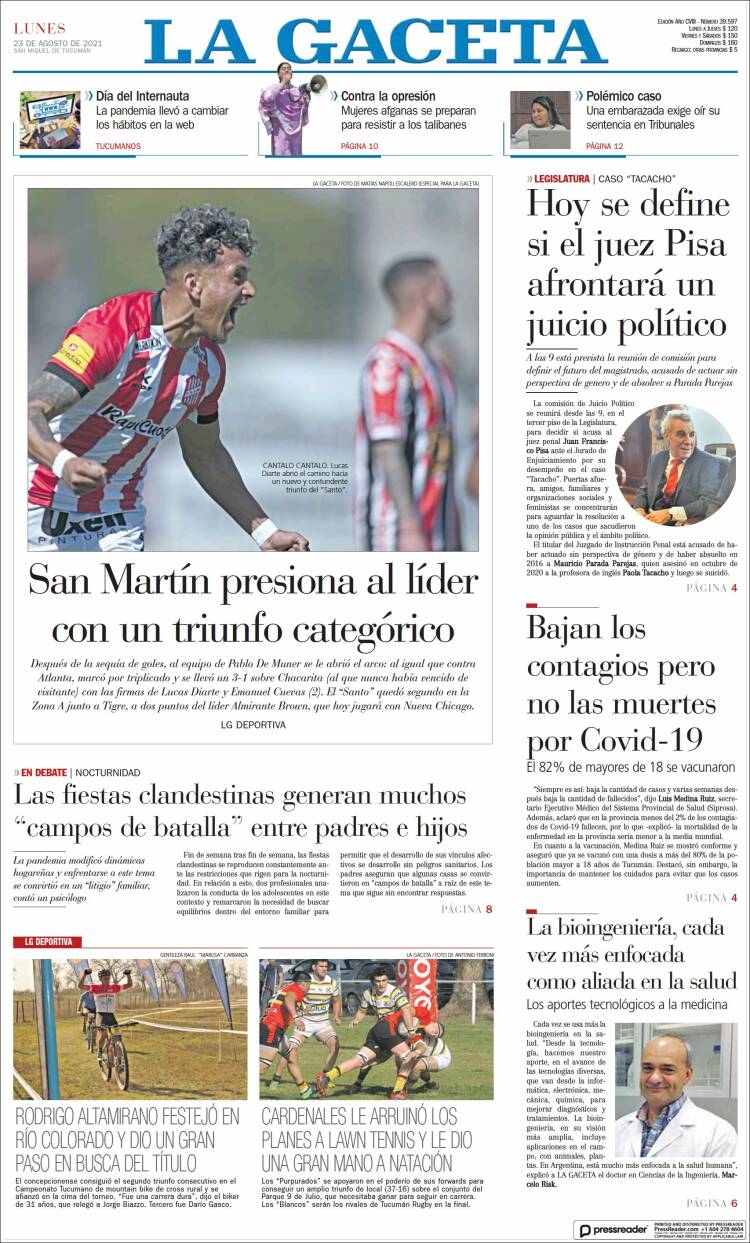 Portada de La Gaceta (Argentina)