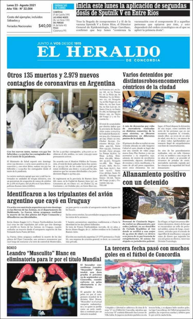 Portada de El Heraldo de Concordia (Argentina)