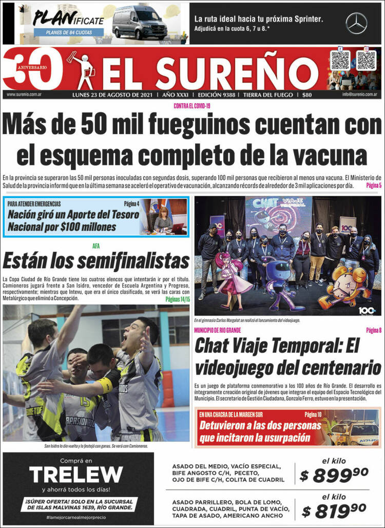 Portada de Diario El Sureño (Argentina)