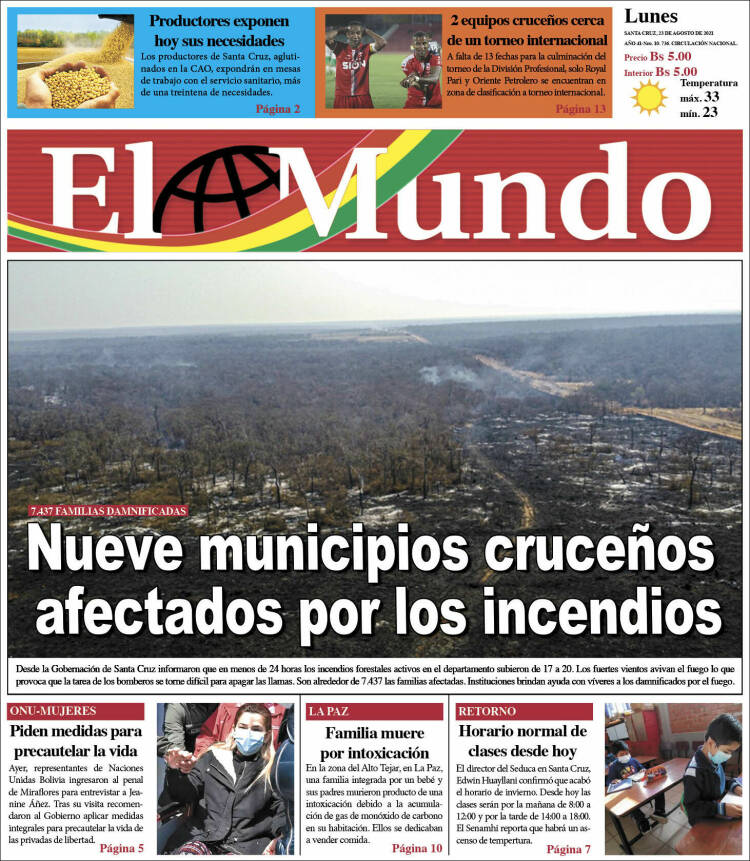 Portada de El Mundo (Bolivia)