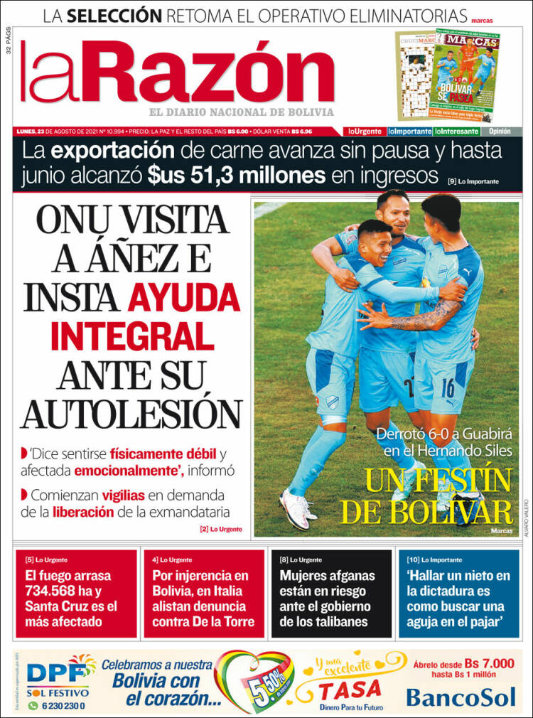 Portada de La Razón (Bolivia)