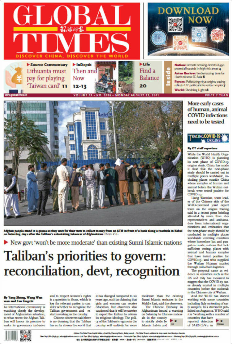 Portada de The Global Times (China)