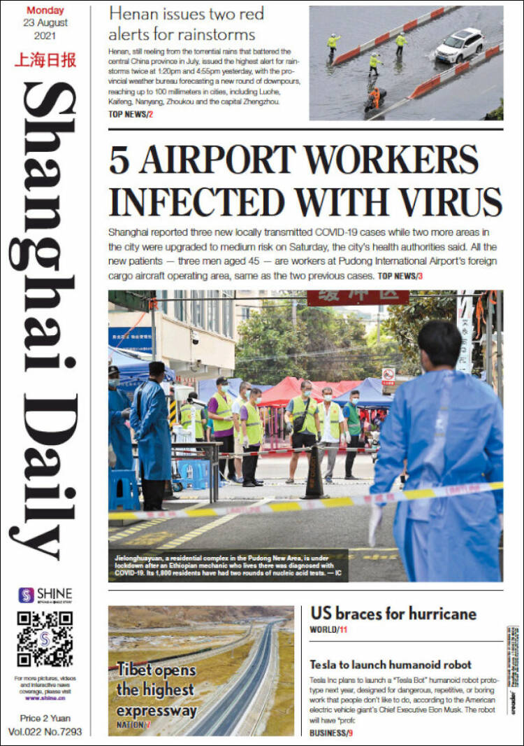 Portada de Shanghai Daily (China)