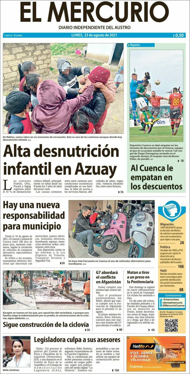 Portada de Diario El Mercurio (Ecuador)