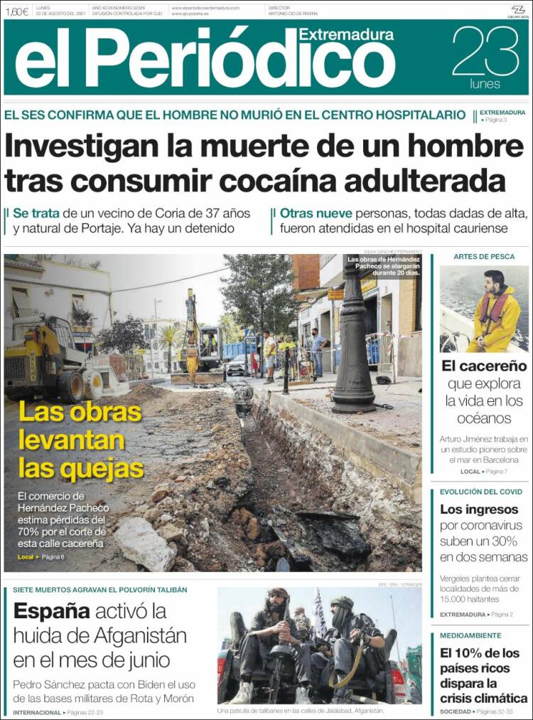 Portada de El Periódico de Extremadura (España)