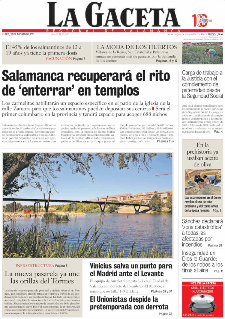 Portada de La Gaceta de Salamanca (España)