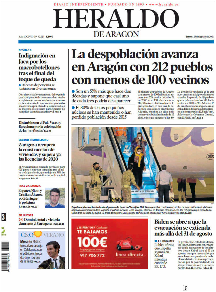 Portada de Heraldo de Aragón (España)