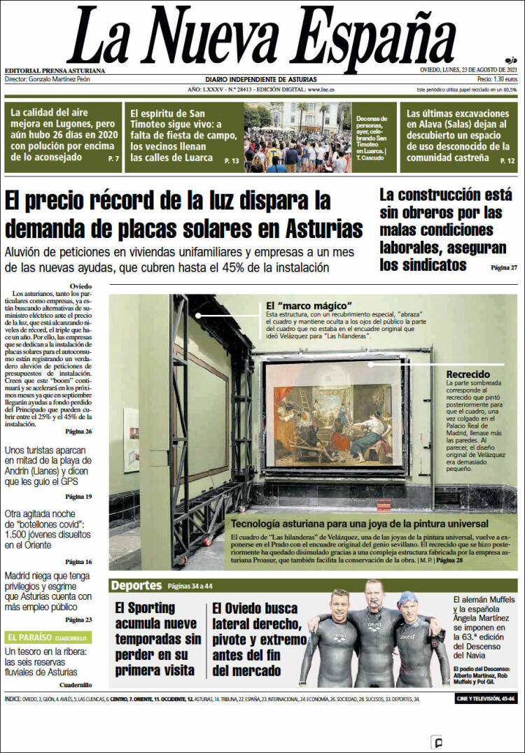 Portada de La Nueva España (España)