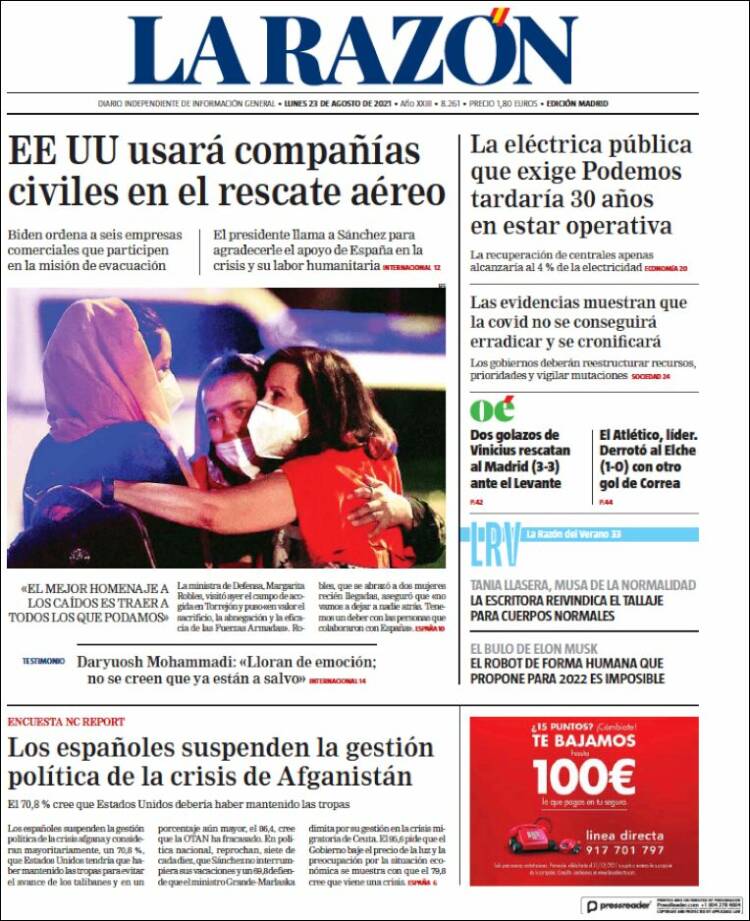 Portada de La Razón (España)