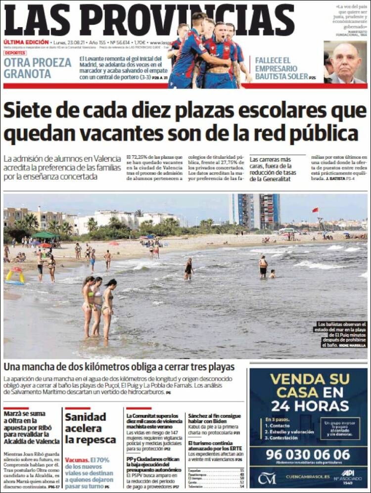 Portada de Las Provincias (España)