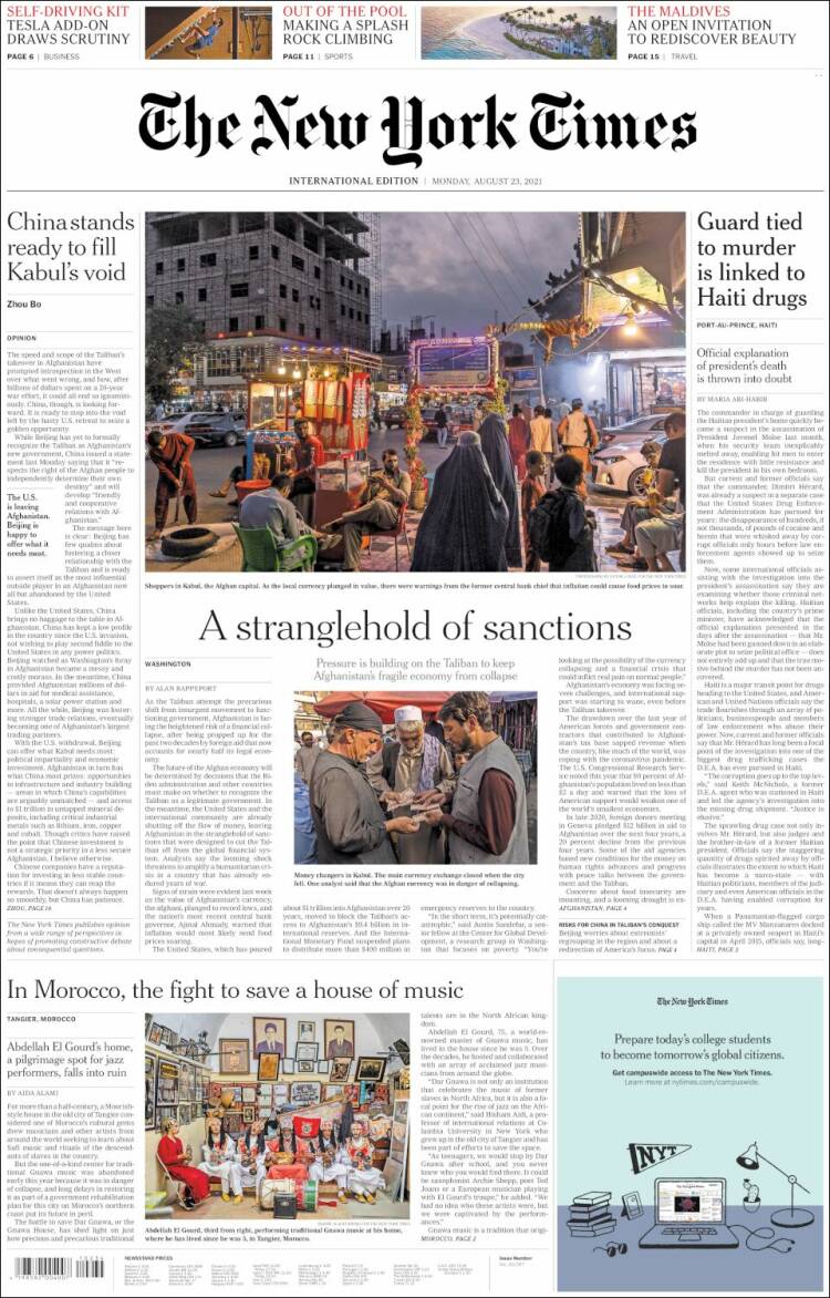 Portada de International New York Times (Europa)