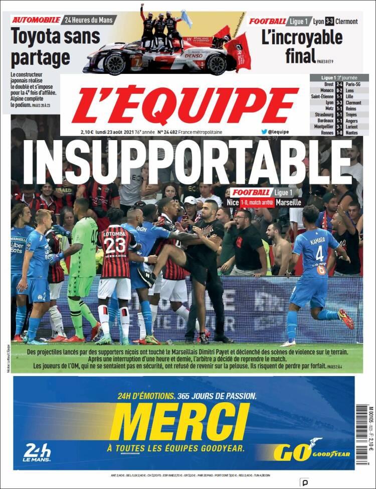 Portada de L'Equipe (Francia)