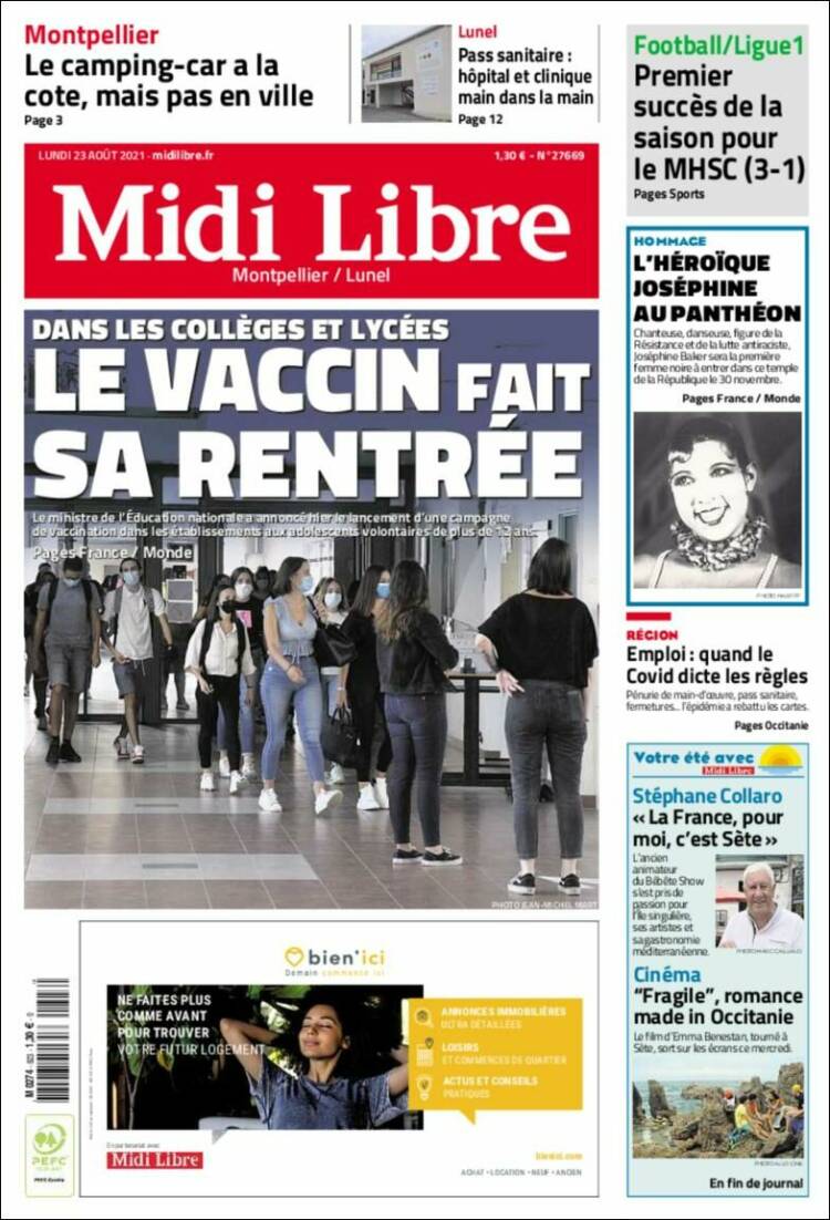 Portada de Midi Libre (Francia)