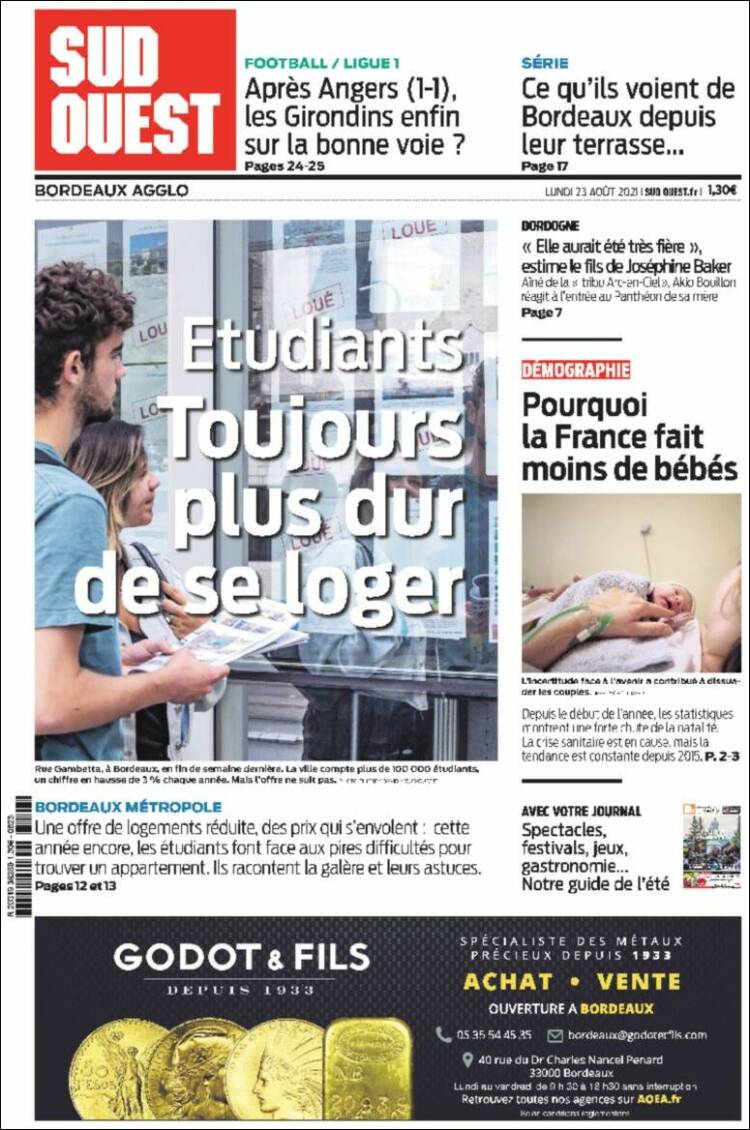Portada de Sud Ouest (Francia)