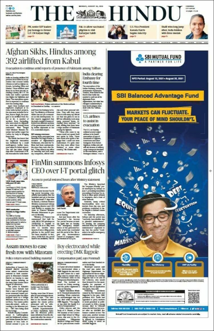 Portada de The Hindu (India)