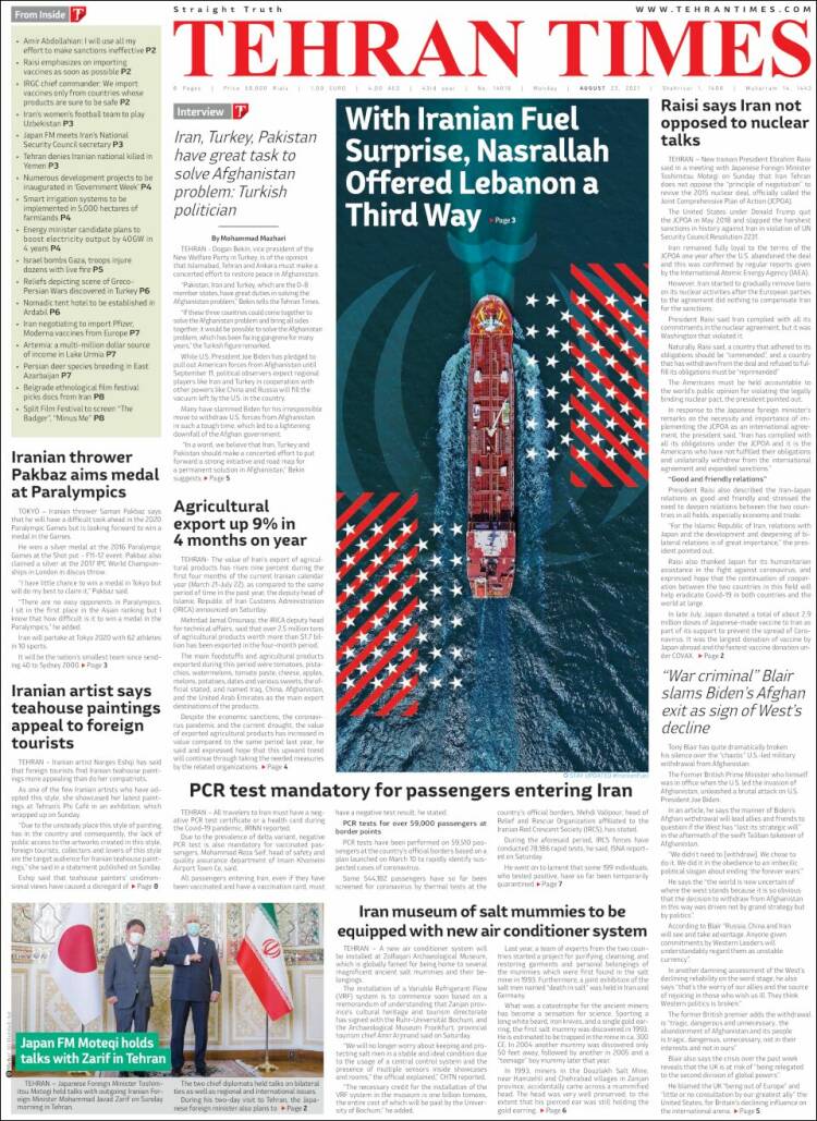 Portada de TehranTimes (Ir&aacute;n)