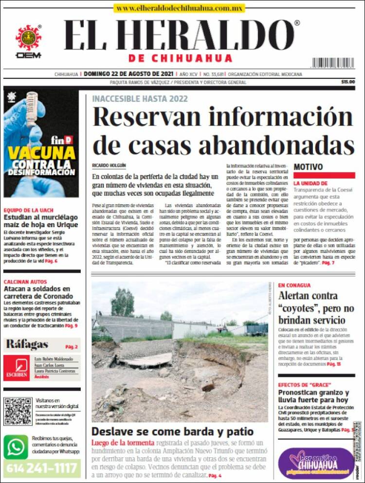 Portada de El Heraldo de Chihuahua (México)