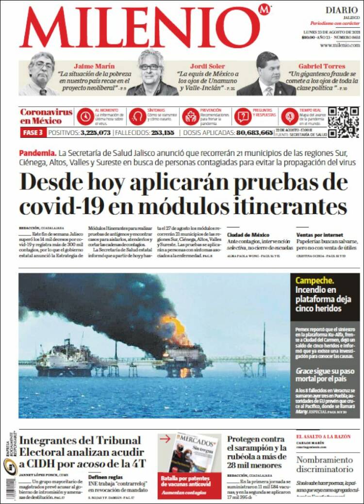 Portada de Milenio - Jalisco (México)