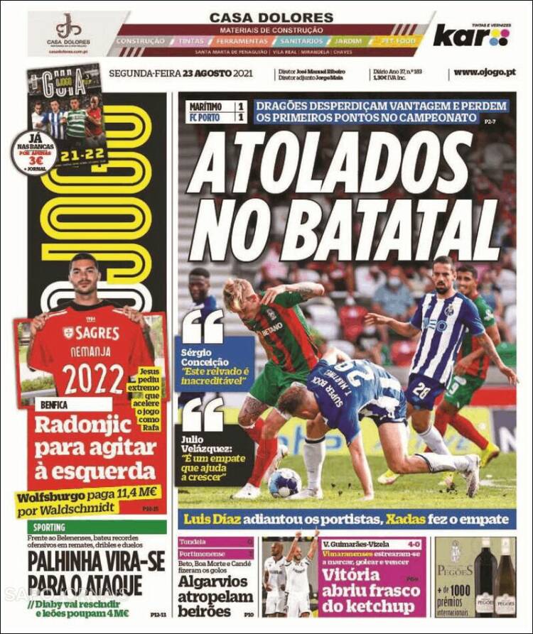 Portada de O Jogo (Portugal)