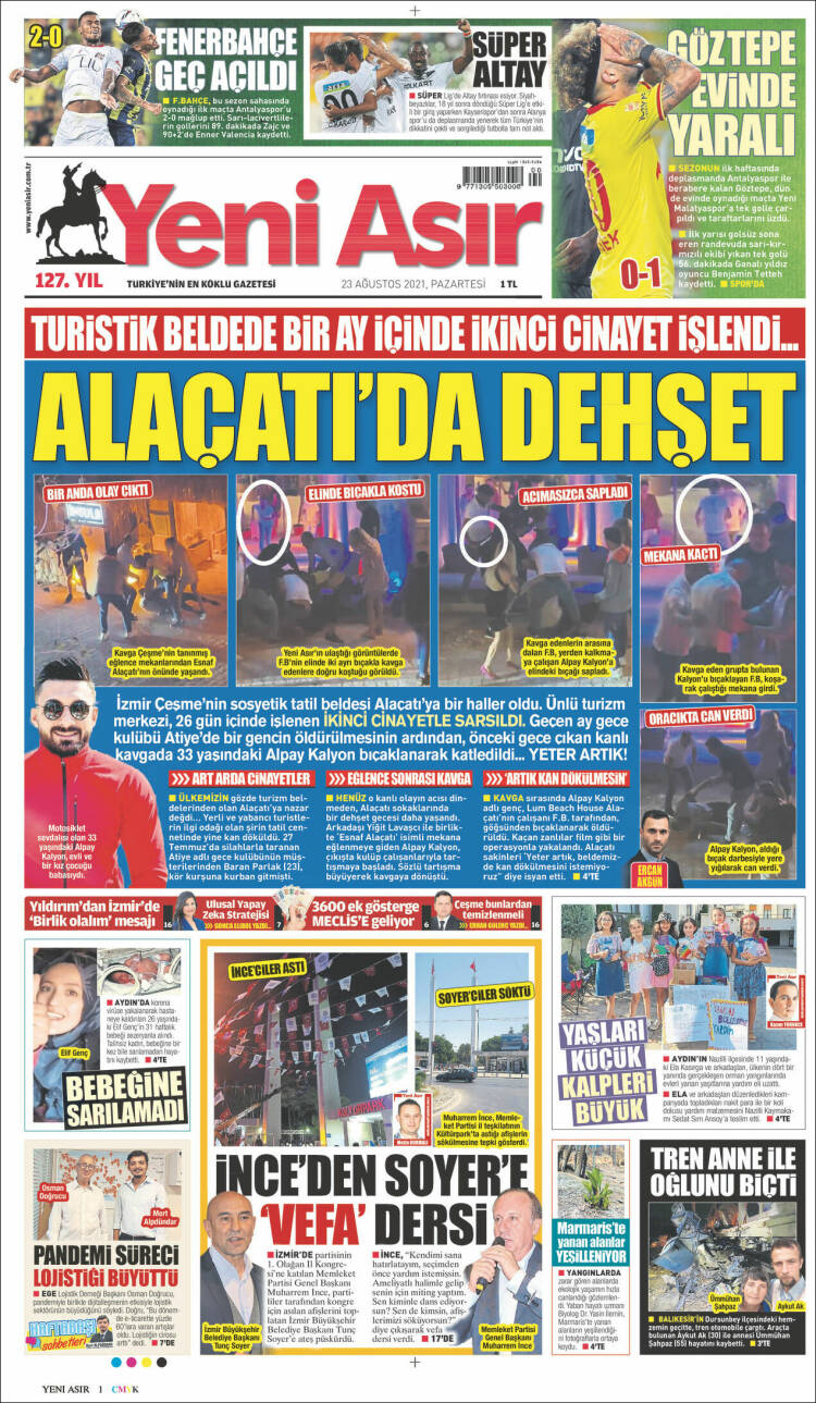 Portada de Yeni Asır (Turqu&iacute;a)