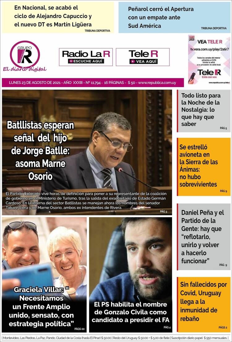 Portada de La República (Uruguay)