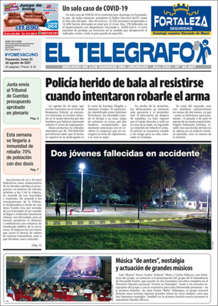 Portada de El Telégrafo (Uruguay)