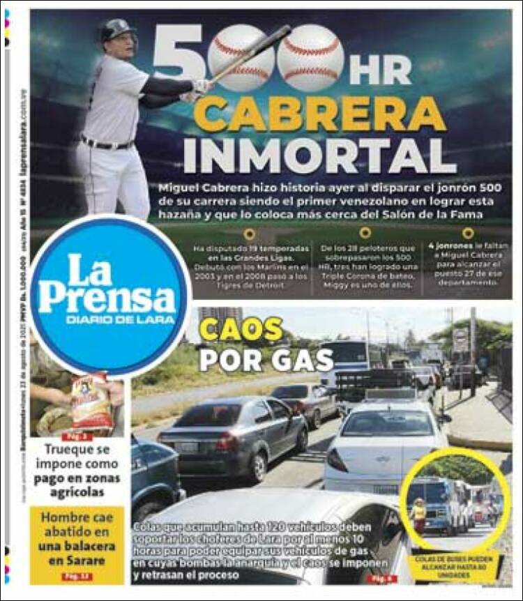 Portada de La Prensa de Lara (Venezuela)