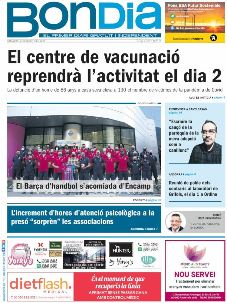 Portada de Diari Bondia (Andorra)