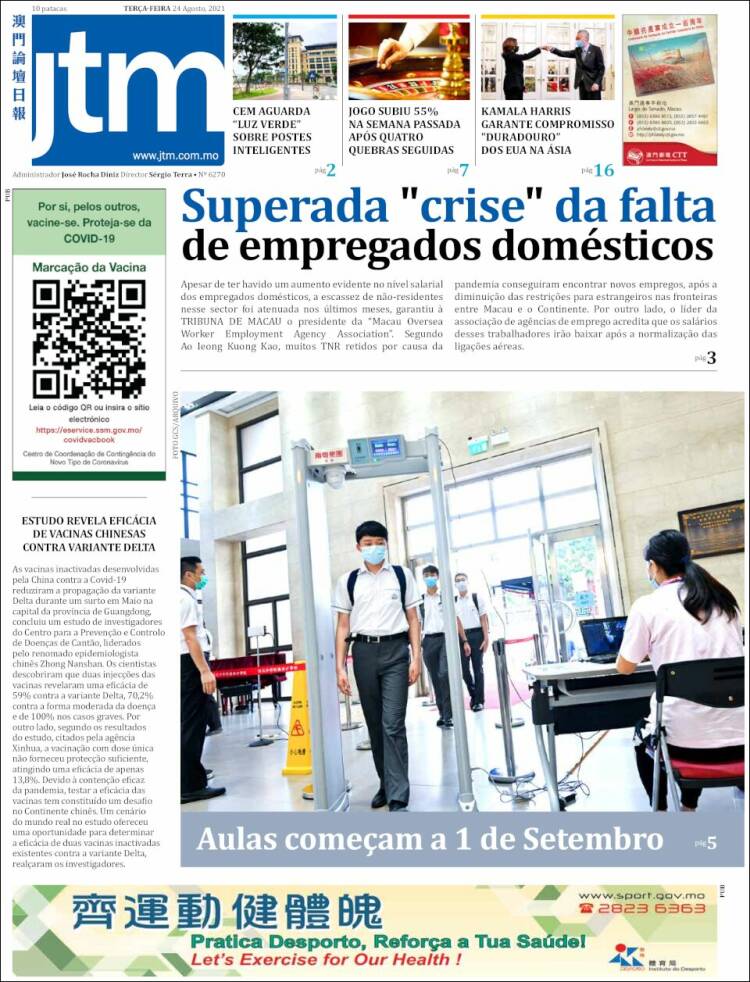 Portada de Jornal Tribuna de Macau (China)