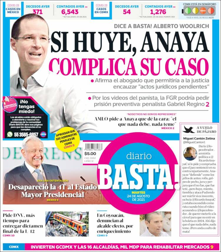 Portada de Diario Basta (Mexique)