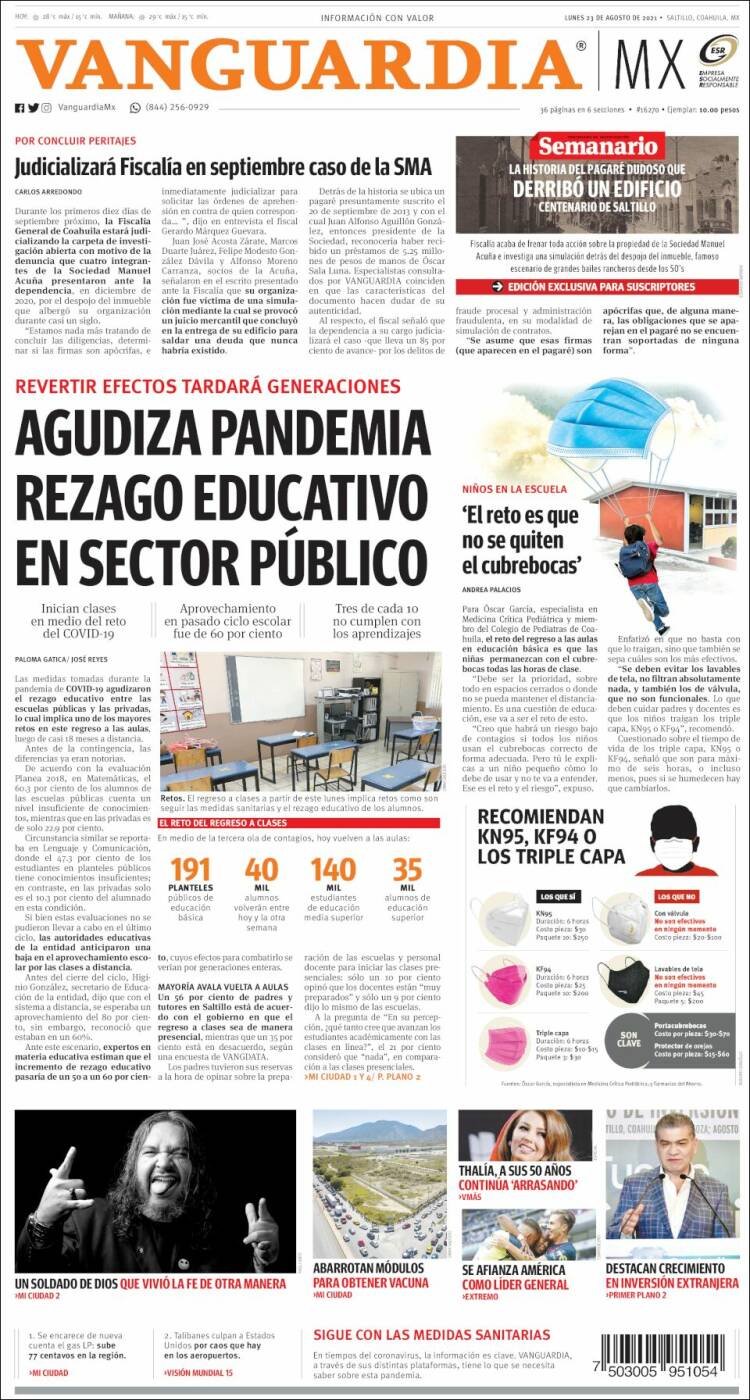 Portada de Vanguardia (Mexique)