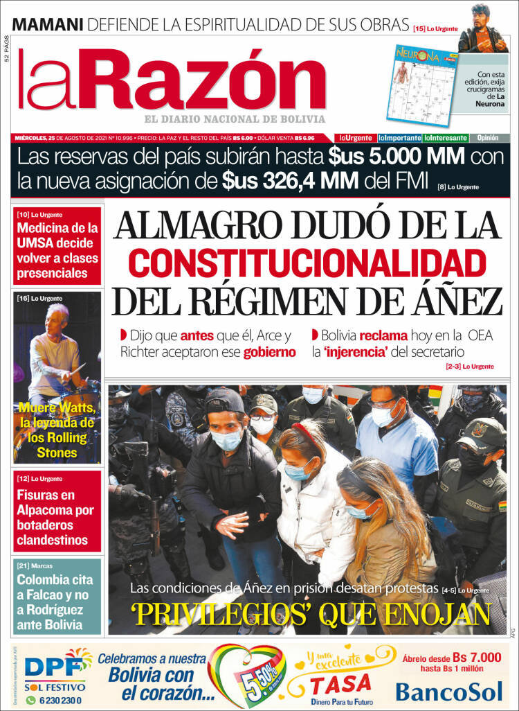 Portada de La Razón (Bolivia)
