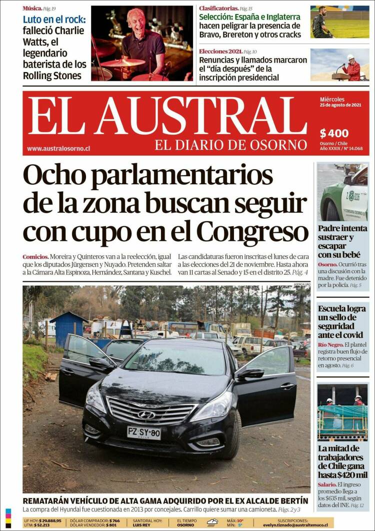 Portada de El Austral de Osorno (Chile)