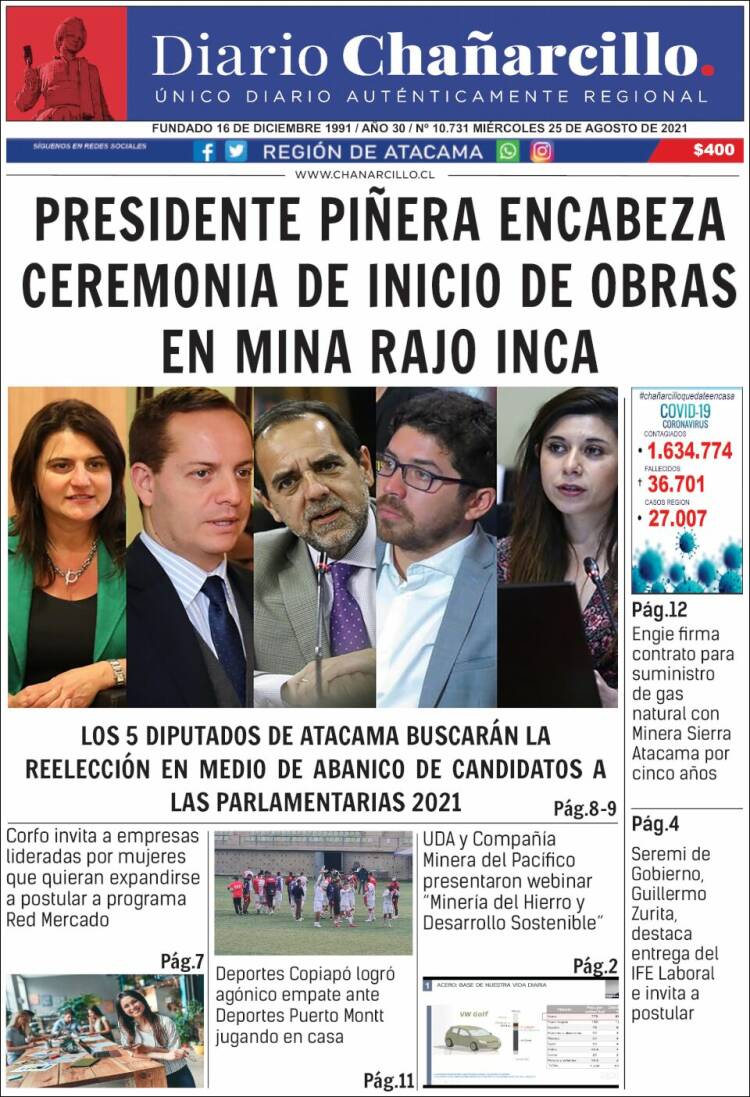 Portada de Diario Chañarcillo (Chile)