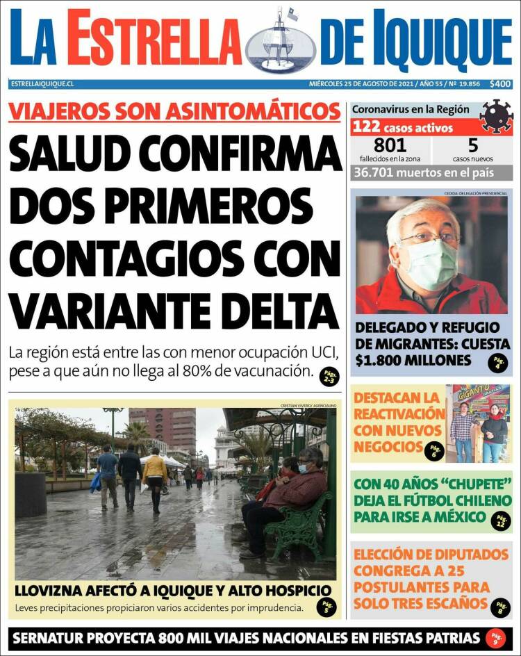 Portada de La Estrella de Iquique (Chile)