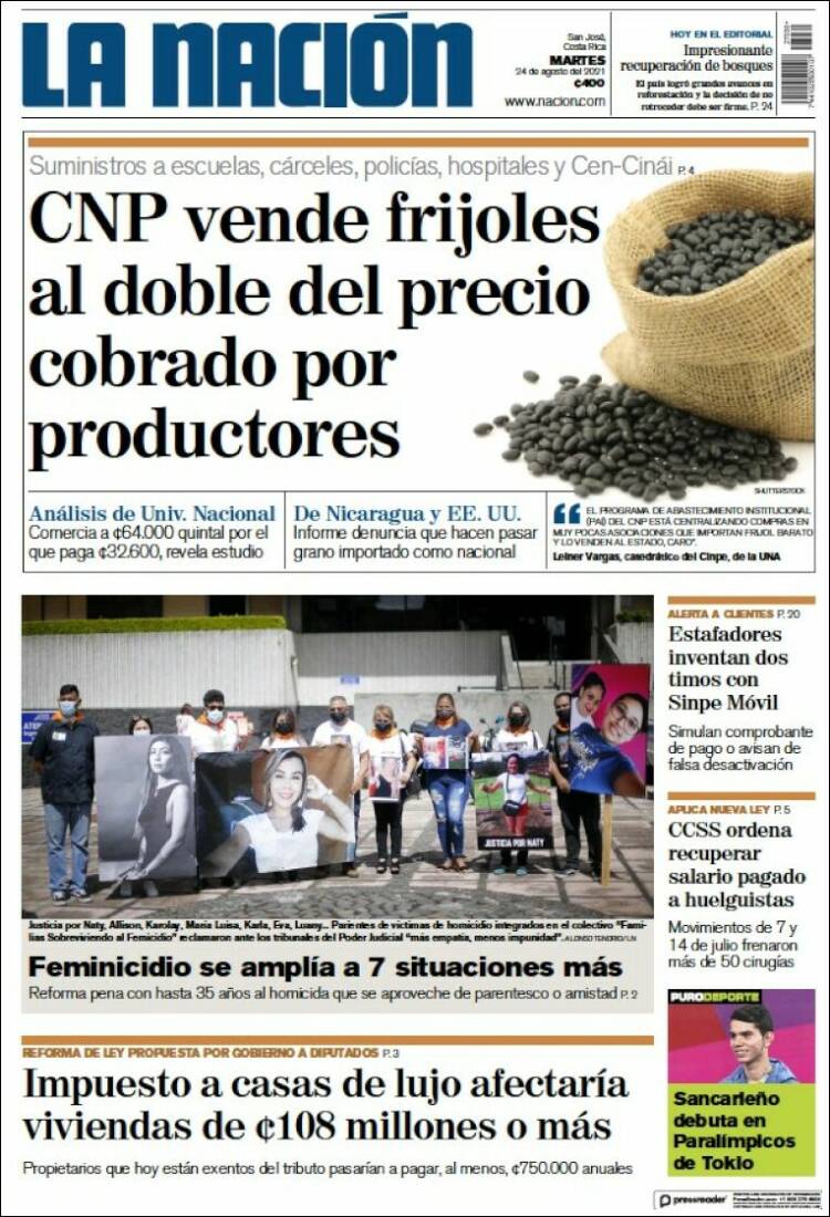 Portada de La Nación - Costa Rica (Costa Rica)