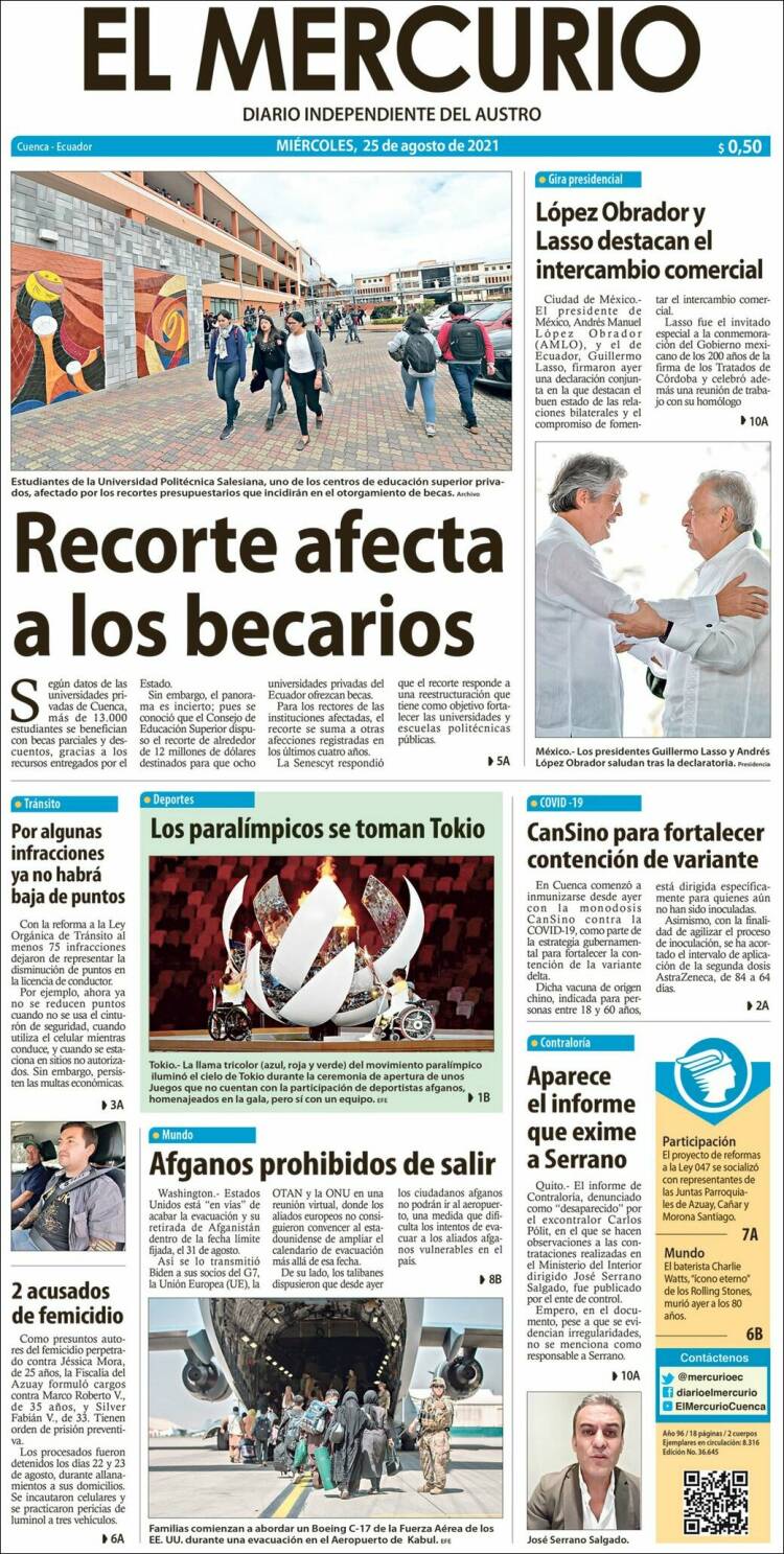 Portada de Diario El Mercurio (Ecuador)