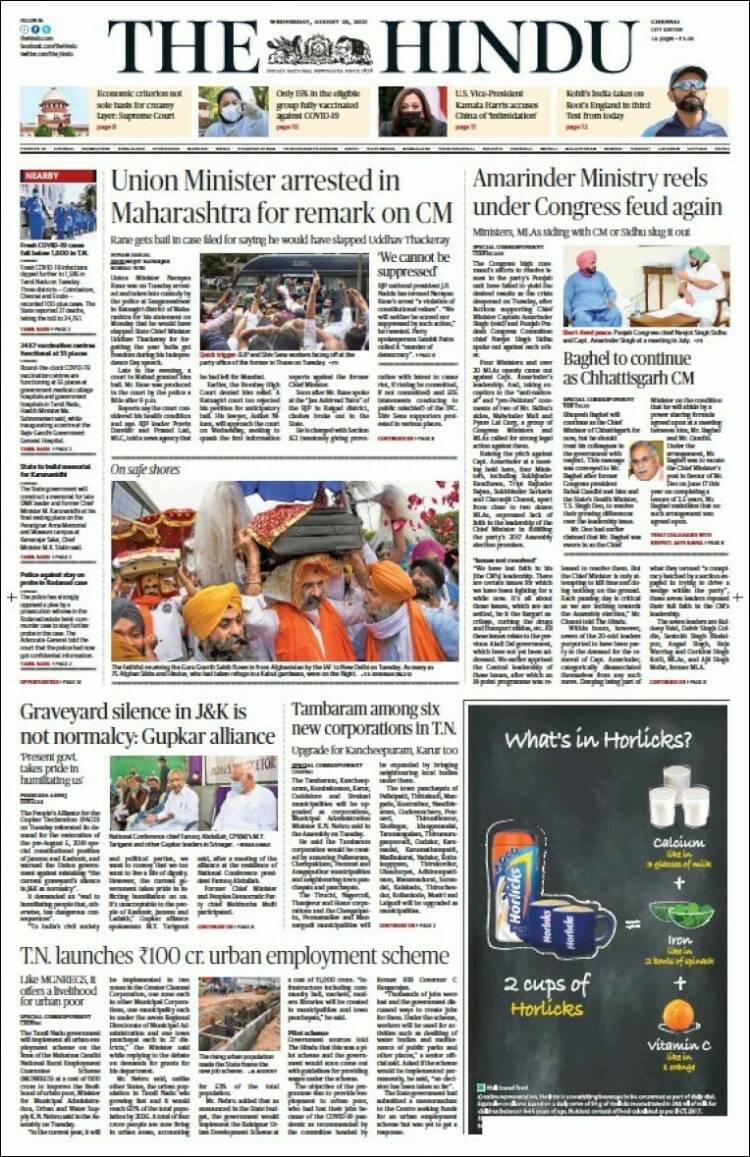 Portada de The Hindu (India)