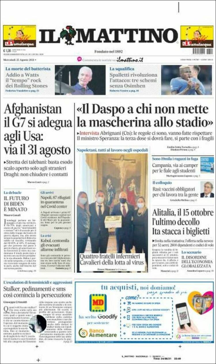 Portada de Il Mattino (Italia)