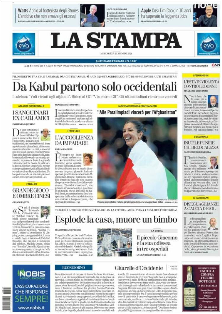 Portada de La Stampa (Italia)
