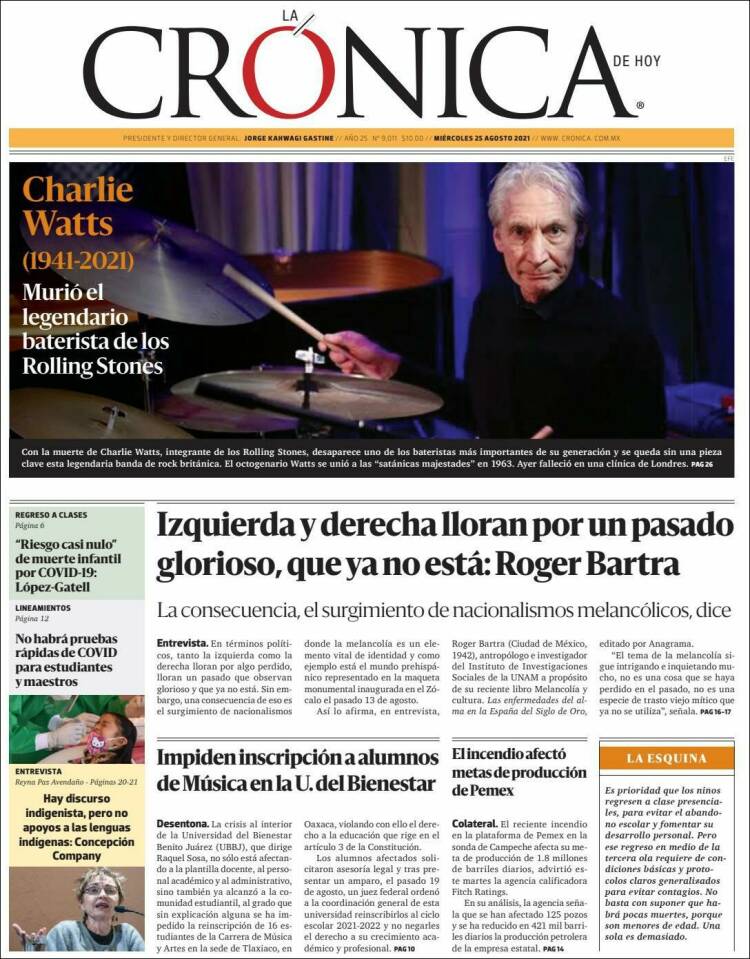 Portada de La Crónica de Hoy (M&eacute;xico)