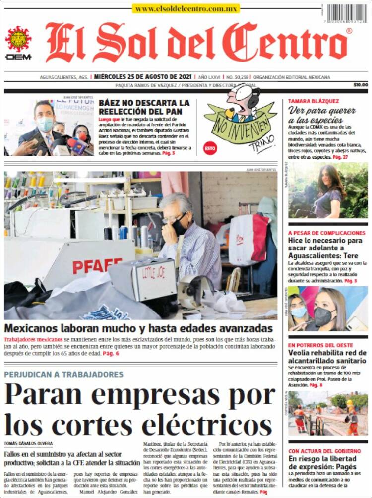 Portada de El Sol del Centro (M&eacute;xico)