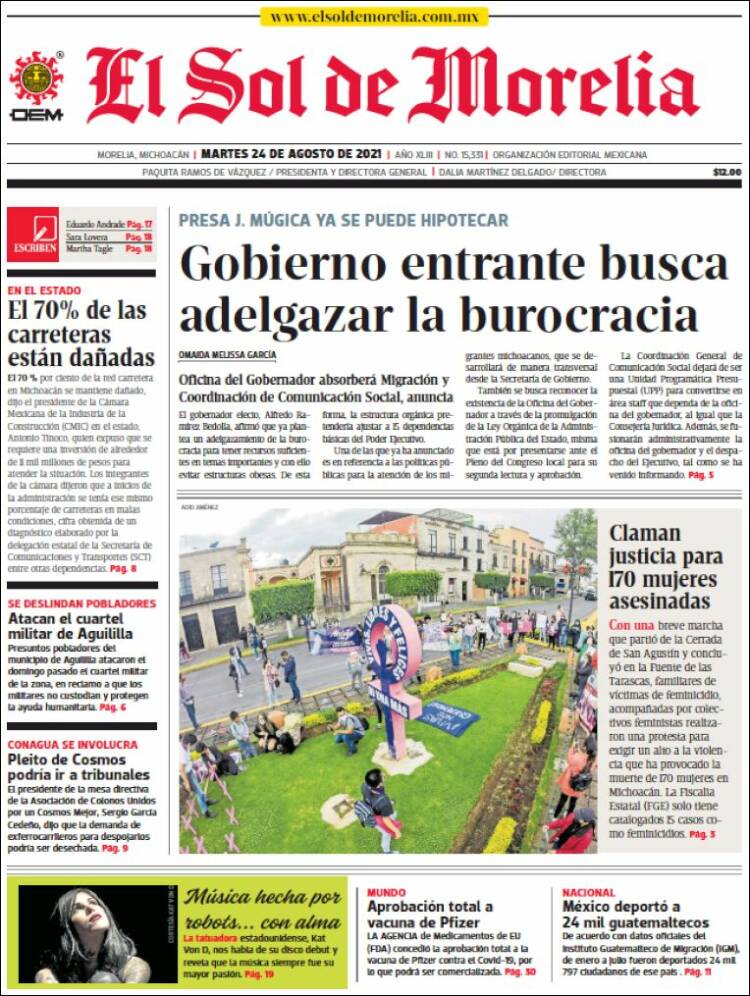 Portada de El Sol de Morelia (M&eacute;xico)