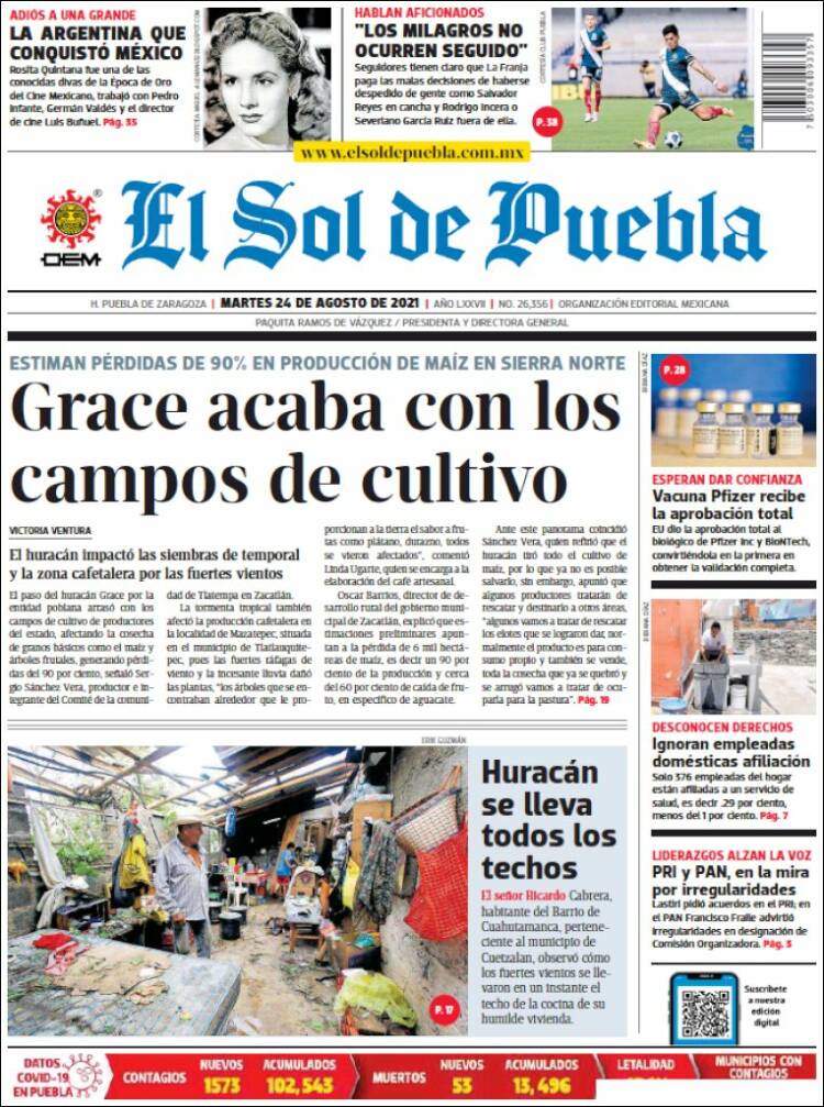 Portada de El Sol de Puebla (M&eacute;xico)