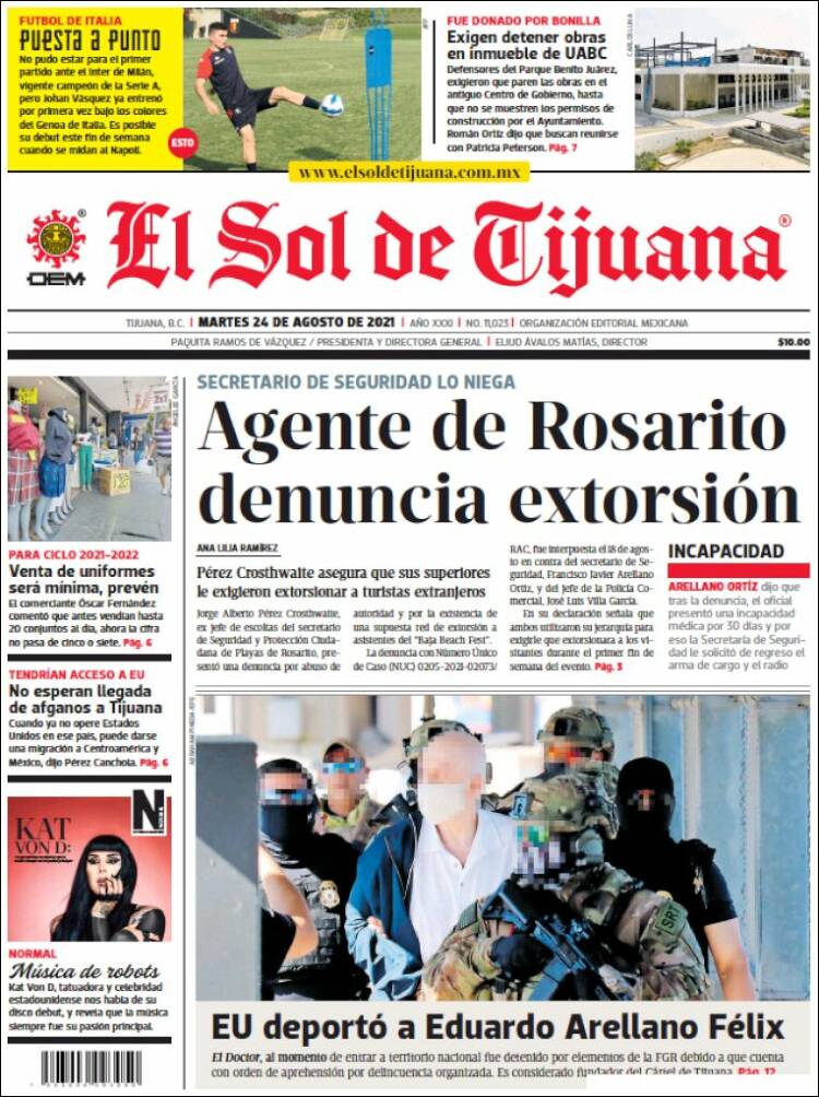 Portada de El Sol de Tijuana (M&eacute;xico)